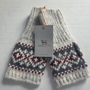 WoolHouse Gray & Red Knit Fingerless Wool Mittens